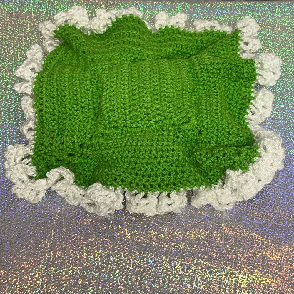 Vintage Crochet Doll Bottle Green White Thumb Sucking Blanket Handmade - Picture 7 of 13